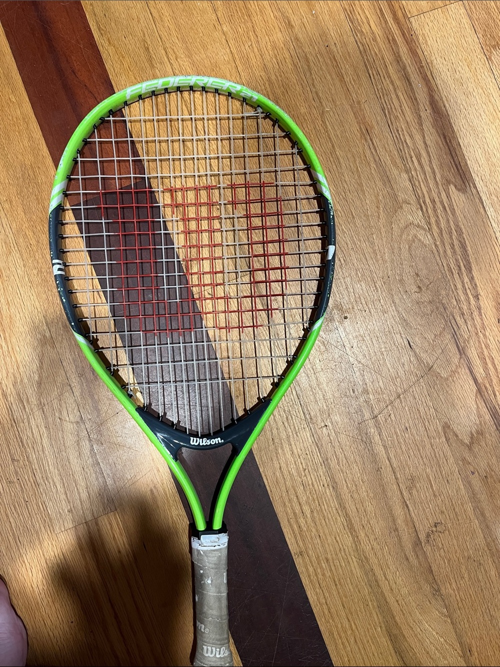 Wilson Bright Green Tennis Racket with Red String Detail 5in handle